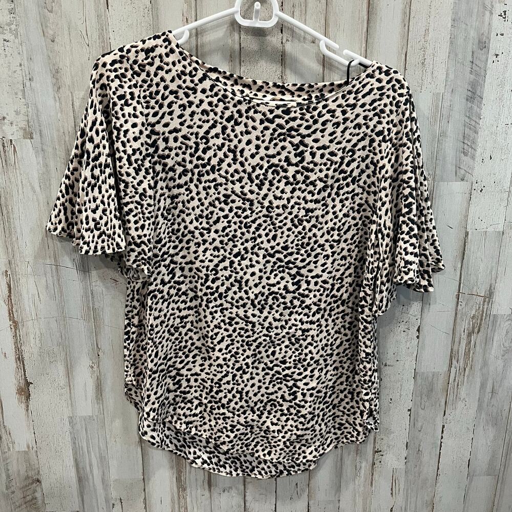 H&M Leopard Animal Print Flutter Sleeve Top Womens Size 6 Classic Neutral
